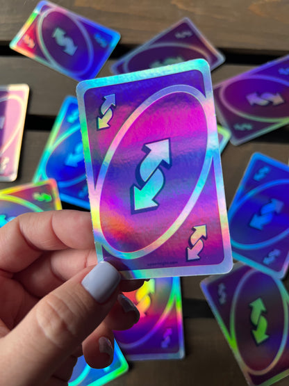 Reverse Purple UNO Card Holographic Vinyl Sticker