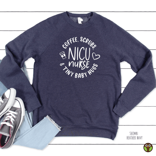 Coffee, Scrubs, And Tiny Baby Hugs - Unisex Nurse Pullover Sweatshirt