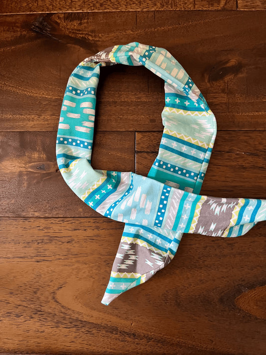 Blue/Teal/Grey Aztec  - Wired Head Wrap