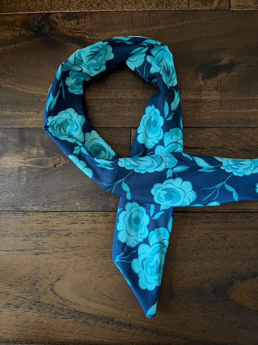 Aqua Blue Navy Roses  - Wired Head Wrap