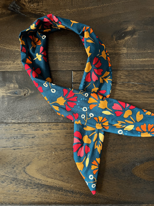 Teal Orange Flowers  - Wired Head Wrap