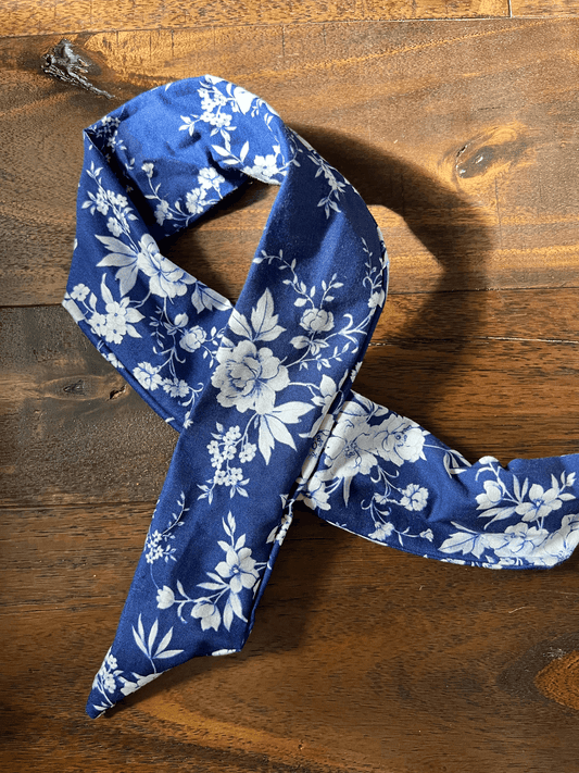 Porcelain White Rose On Navy - Wired Head Wrap