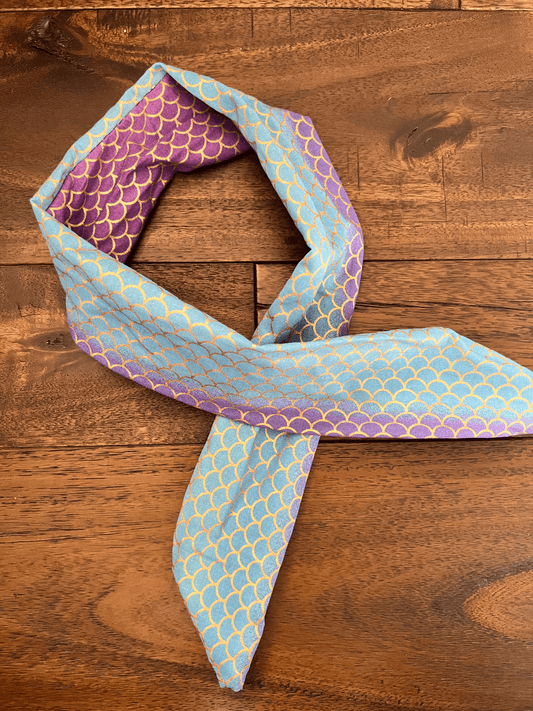 Purple Blue Gradient Mermaid Scales with Shiny Gold  - Wired Head Wrap