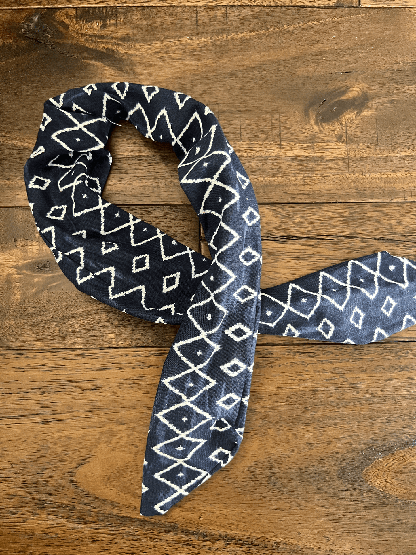 Navy White Geometric Boho - Wired Head Wrap