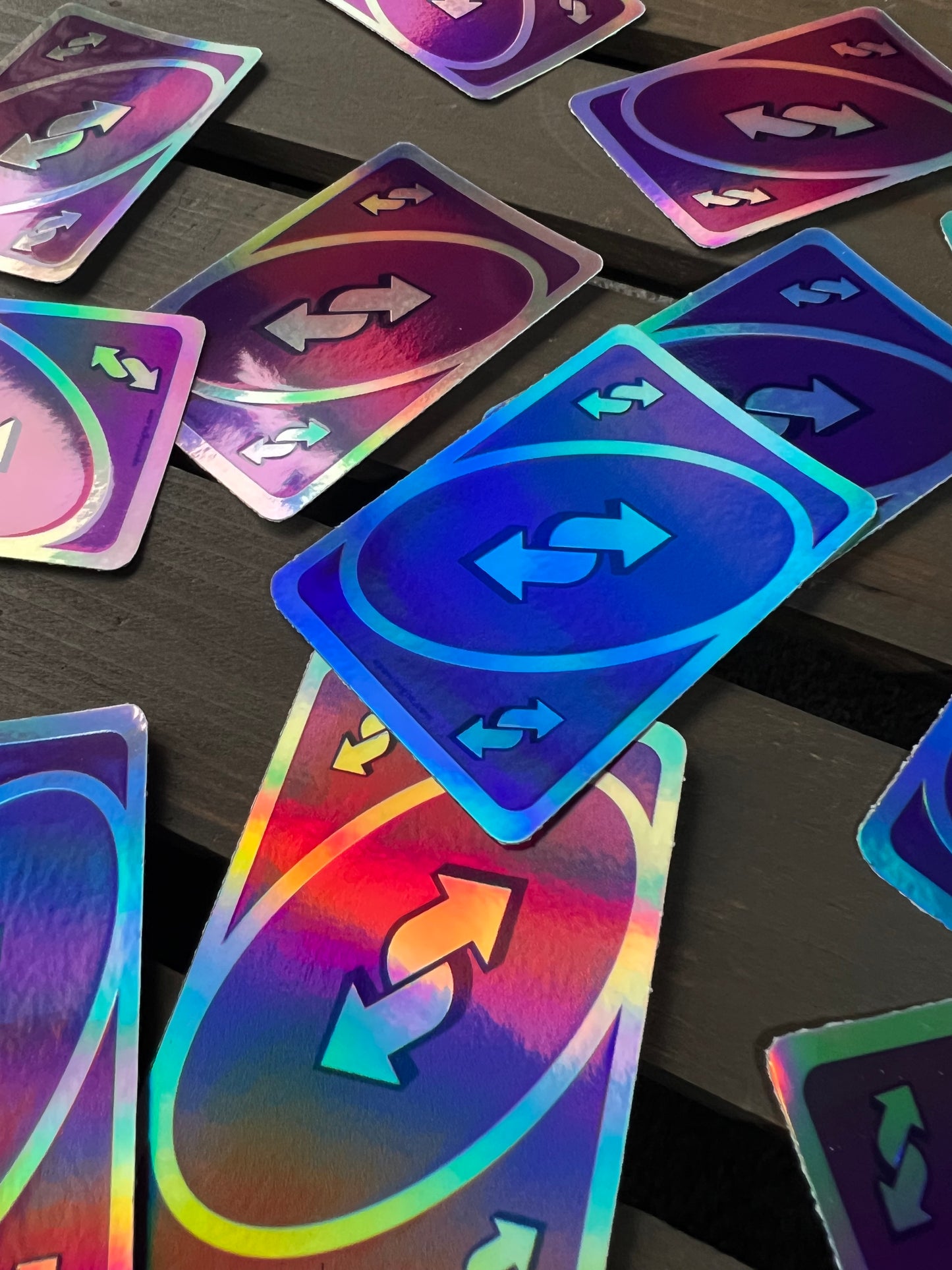 Reverse Purple UNO Card Holographic Vinyl Sticker