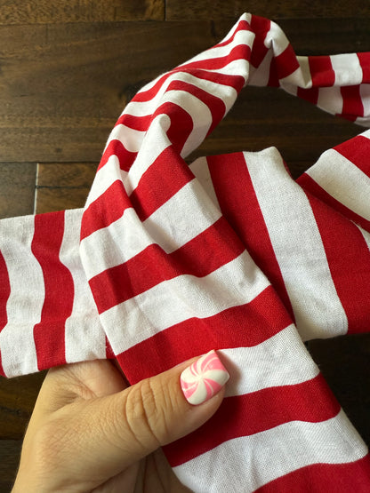 Big Red White Stripes  - Holiday Wired Head Wrap