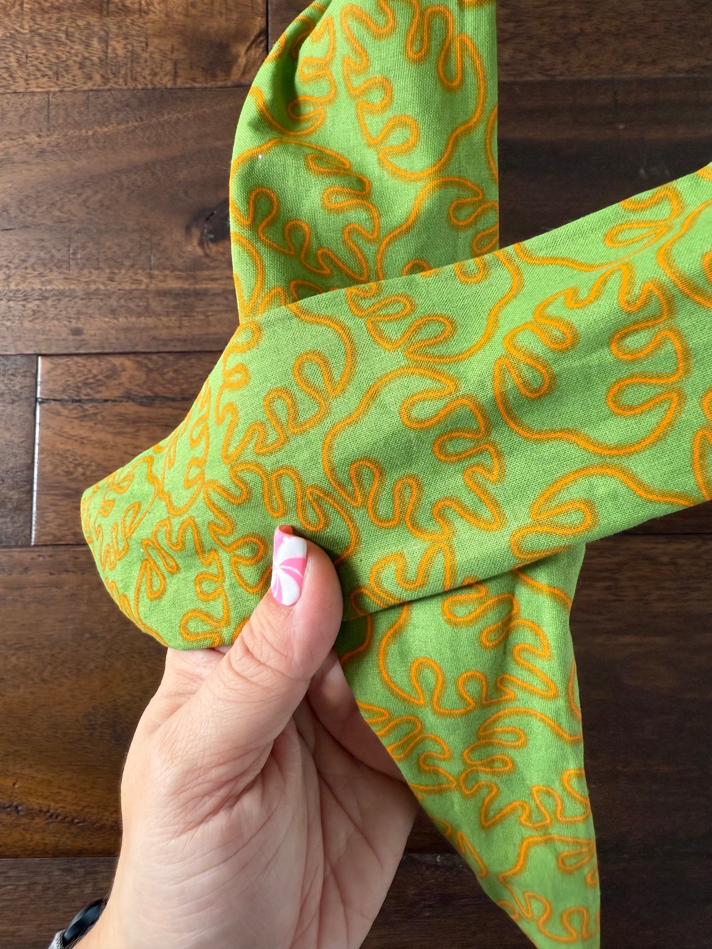 Orange Monstera Leaves on Green - Wired Head Wrap