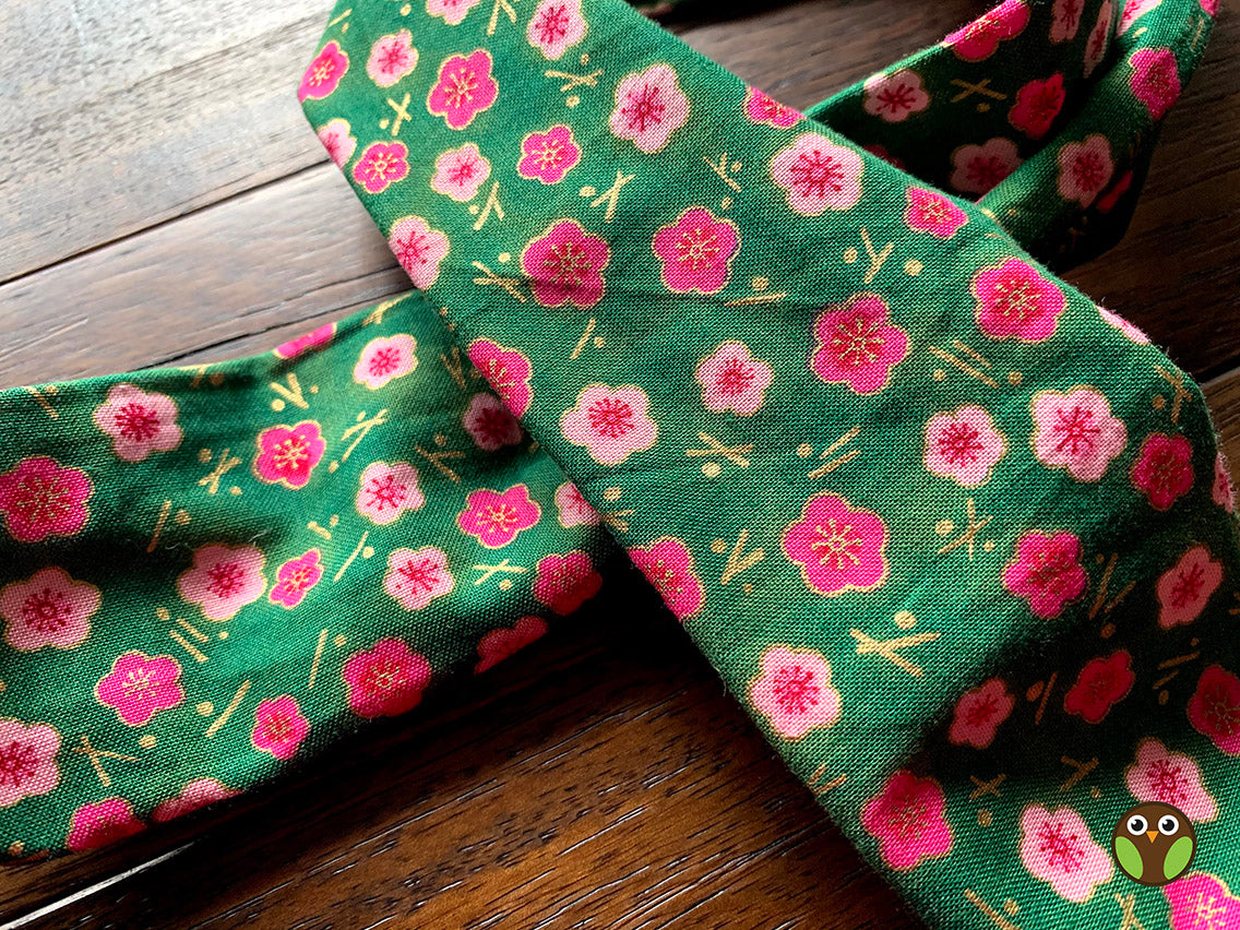 Cherry Blossoms Mettalic on Green - Wired Head Wrap