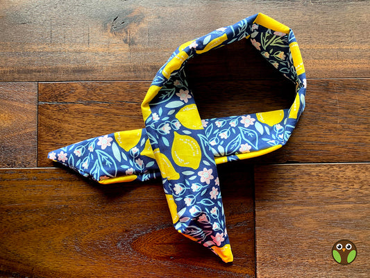 Navy Lemon Floral - Wired Head Wrap