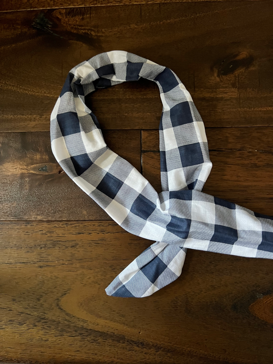 Large Navy Gingham Plaid - Wired Head Wrap