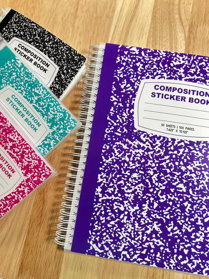 7x10" Larger Reusable Sticker Book - Retro Classic Composition Notebook Theme