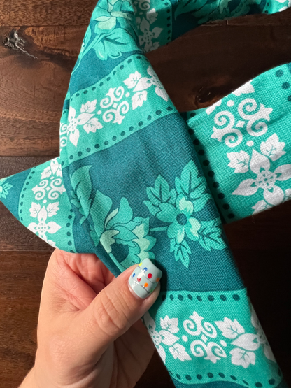 Teal Floral Damask  - Wired Head Wrap