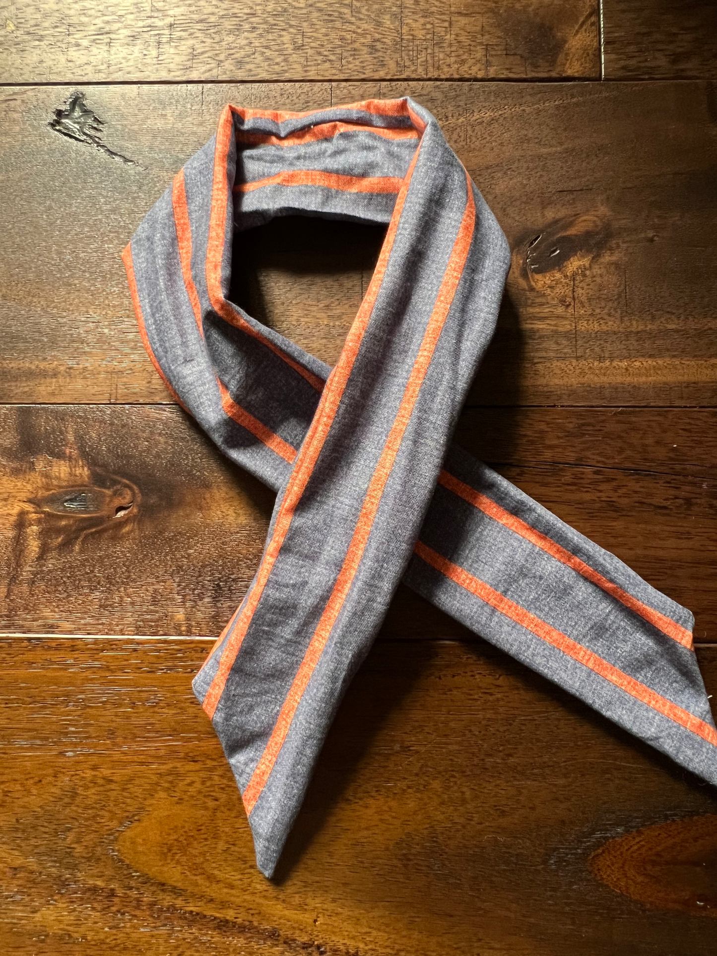 Orange Navy Stripe Linen Texture  - Wired Head Wrap