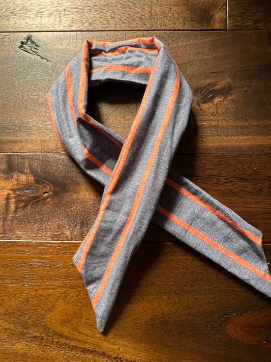 Orange Navy Stripe Linen Texture  - Wired Head Wrap