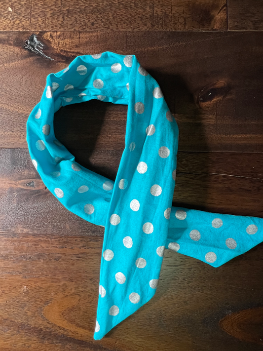 Silver Dots on Aqua - Wired Head Wrap