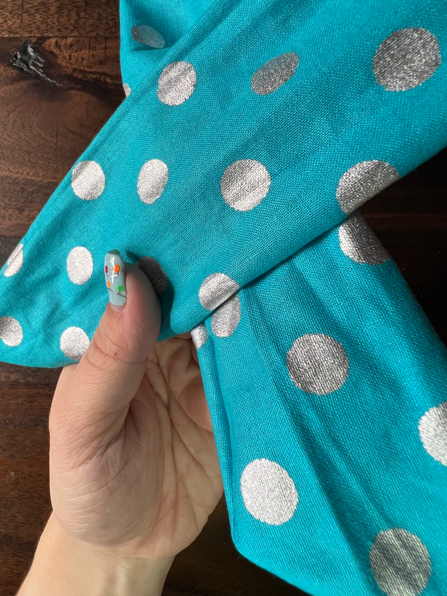 Silver Dots on Aqua - Wired Head Wrap