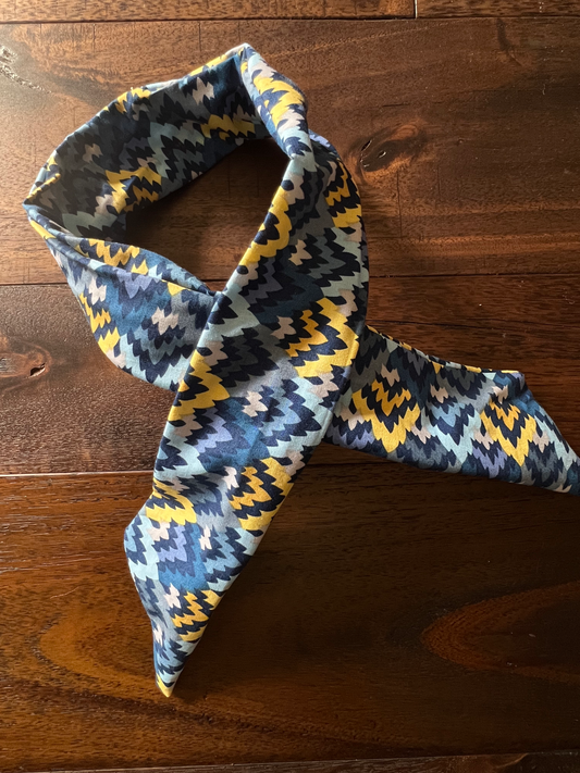 Navy/Yellow Feather Pattern - Wired Head Wrap