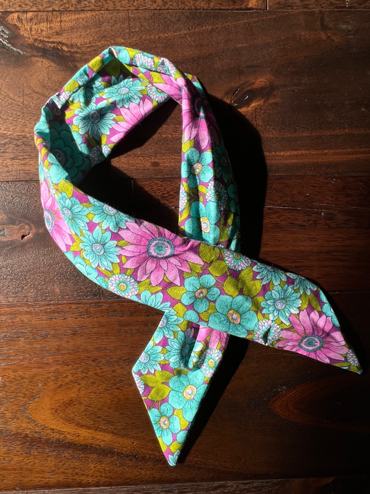 Purple/Teal Flowers - Wired Head Wrap