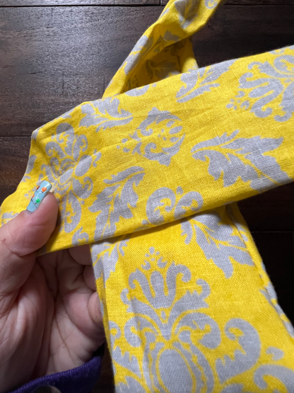 Yellow/grey Damask - Wired Head Wrap