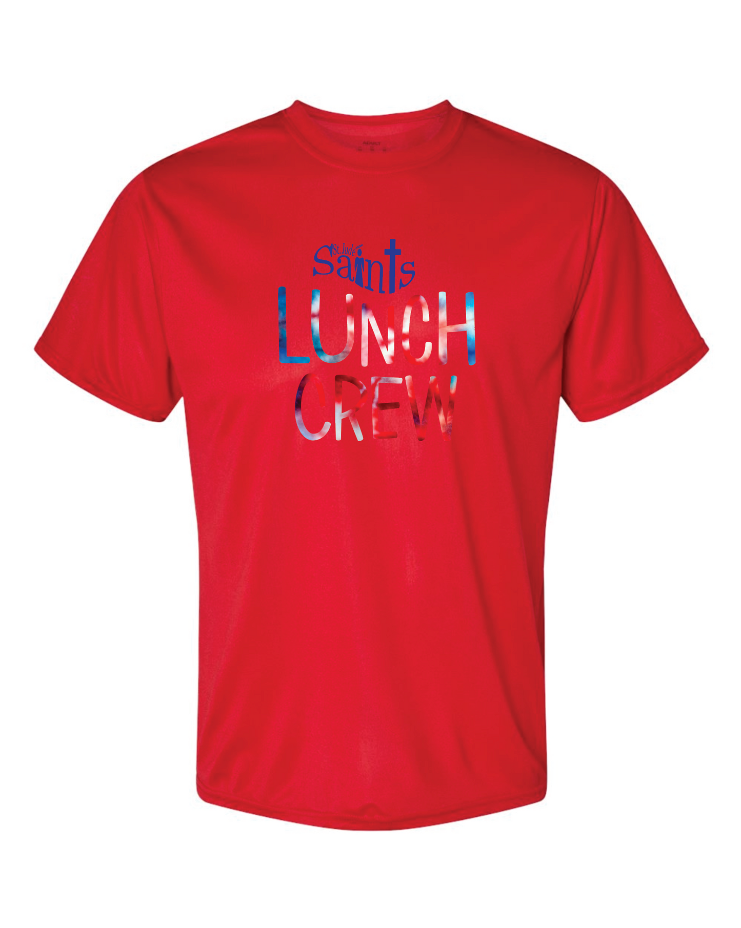 St Jude's Lunch Crew - Red, White, Blue Tie Dye - Unisex Performance T-Shirt